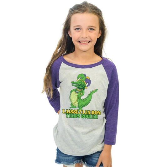 Kids Mardi Gator Crew Neck 3/4 Sleeve T-Shirt XS