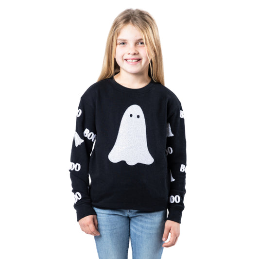 Kids Boo Black Crew Neck Sweatshirt S