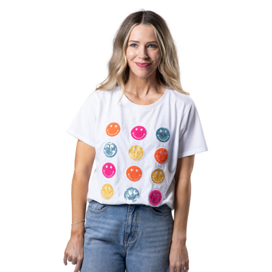 All Smiles White Crew Neck T-Shirt