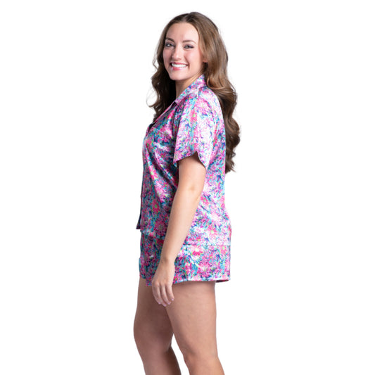 Daring Floral Satin Pajama Short Set S