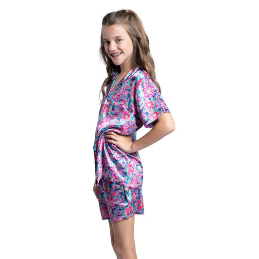 Kids Daring Floral Satin Pajama Short Set S