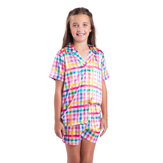Kids Gingham Pajama Short Set S