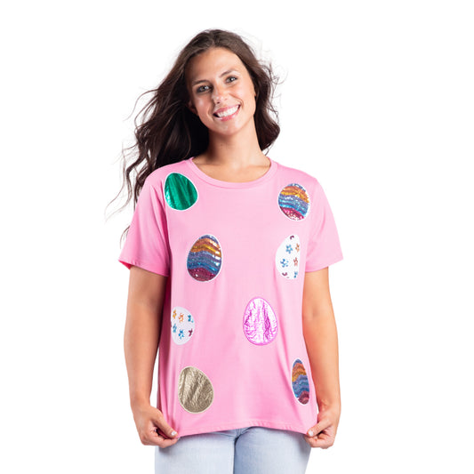 All My Eggs in a Basket Pink Crew Neck Shirt S