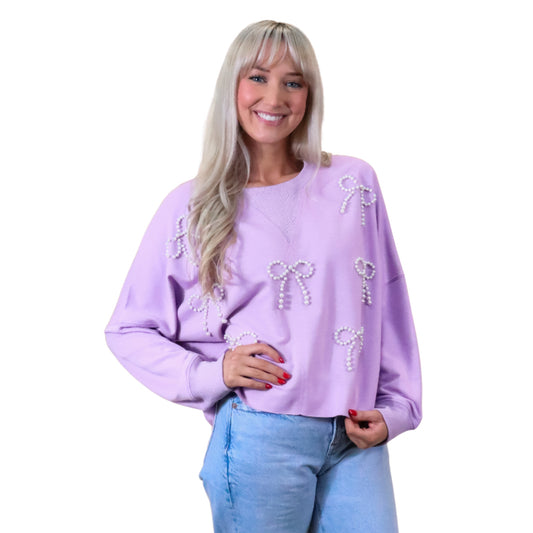 Pretty in Pearls Purple Crew Long Sleeve Shirt S