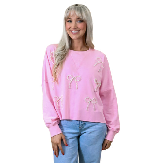 Pretty in Pearls Pink Crew Long Sleeve Shirt S