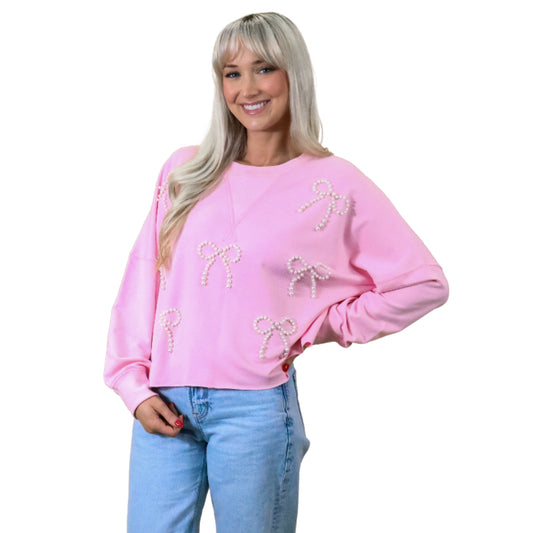 Pretty in Pearls Pink Crew Long Sleeve Shirt S