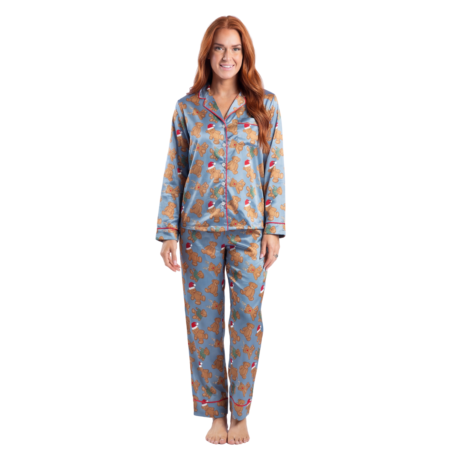 Teddy's Christmas Cheer Satin Pajama Long Sleeve Set