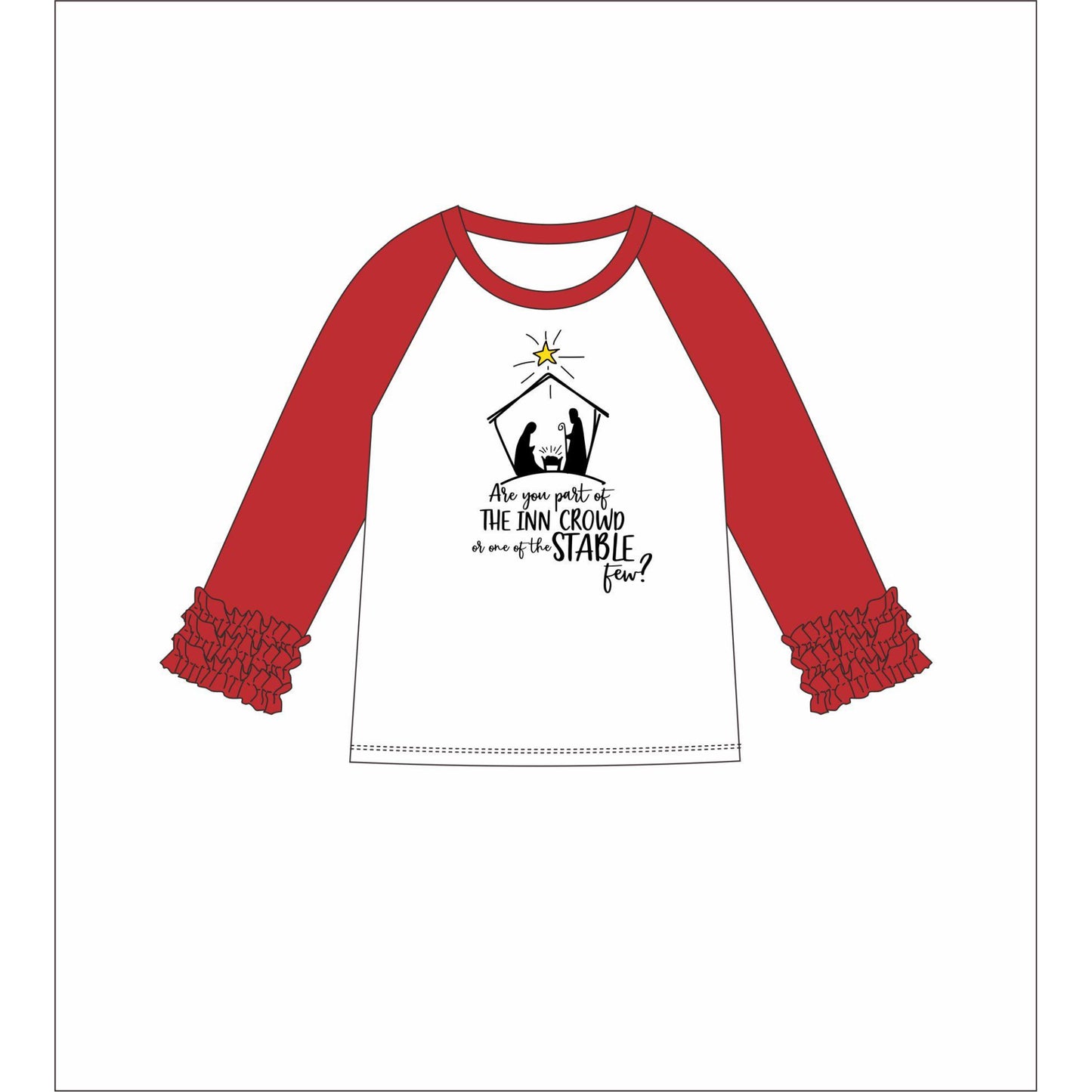 Kids Are You A Part Of The Inn Crowd Red Ruffle/White 3/4 Sleeve T-Shirt XS