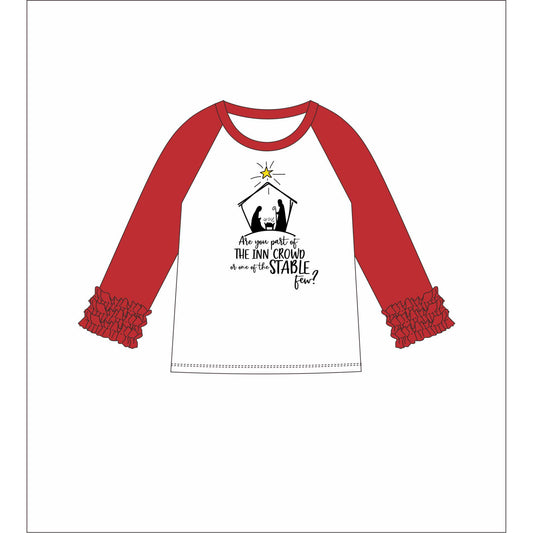 Kids Are You A Part Of The Inn Crowd Red Ruffle/White 3/4 Sleeve T-Shirt XS