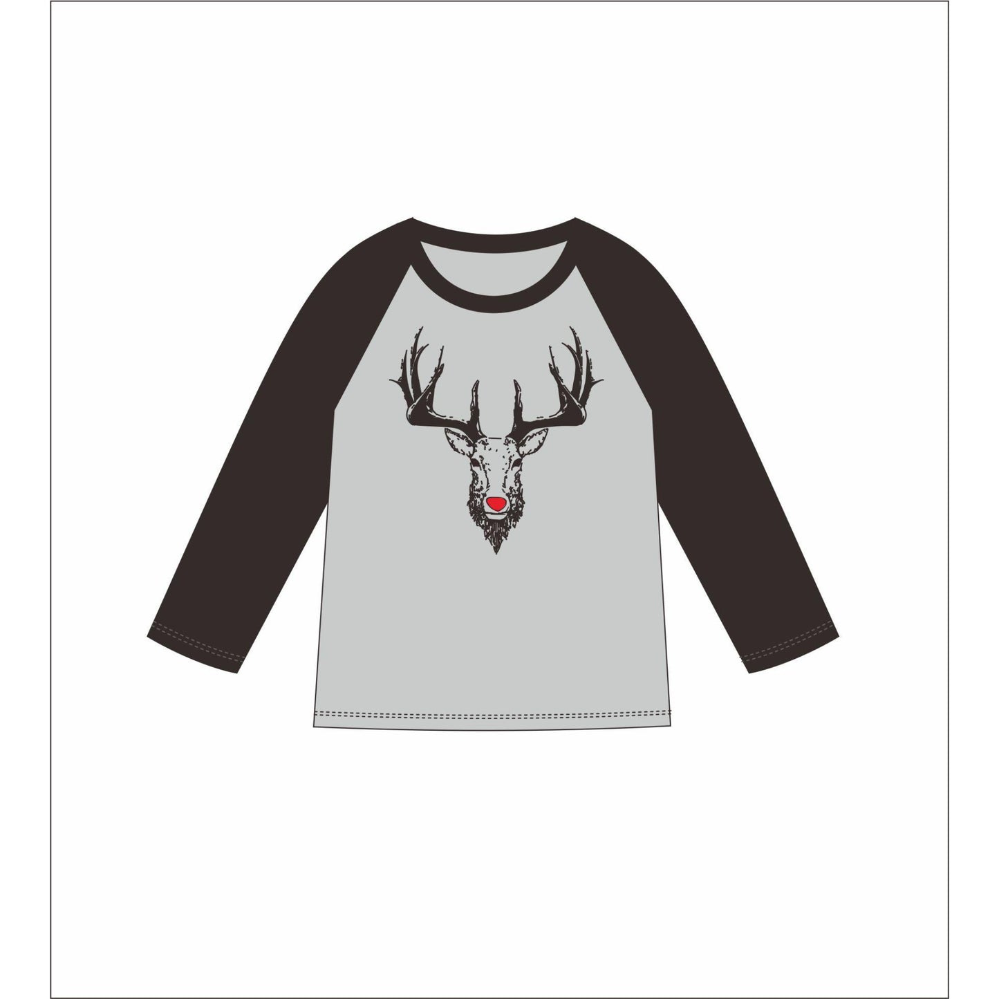 Kids Red Nose Deer 3/4 Sleeve T-Shirt XS