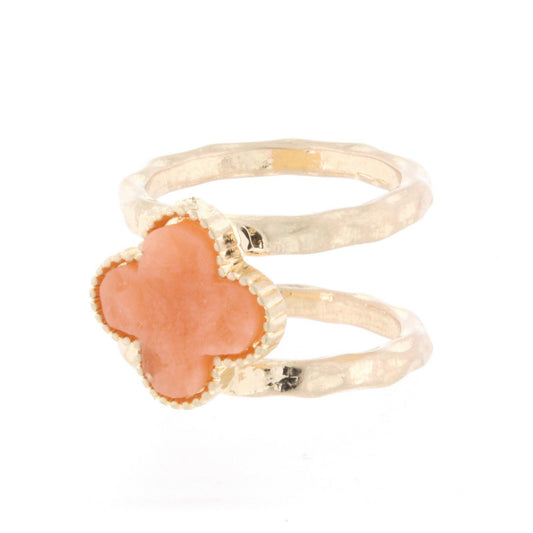 Peach Clover Dual Band Druzy Ring