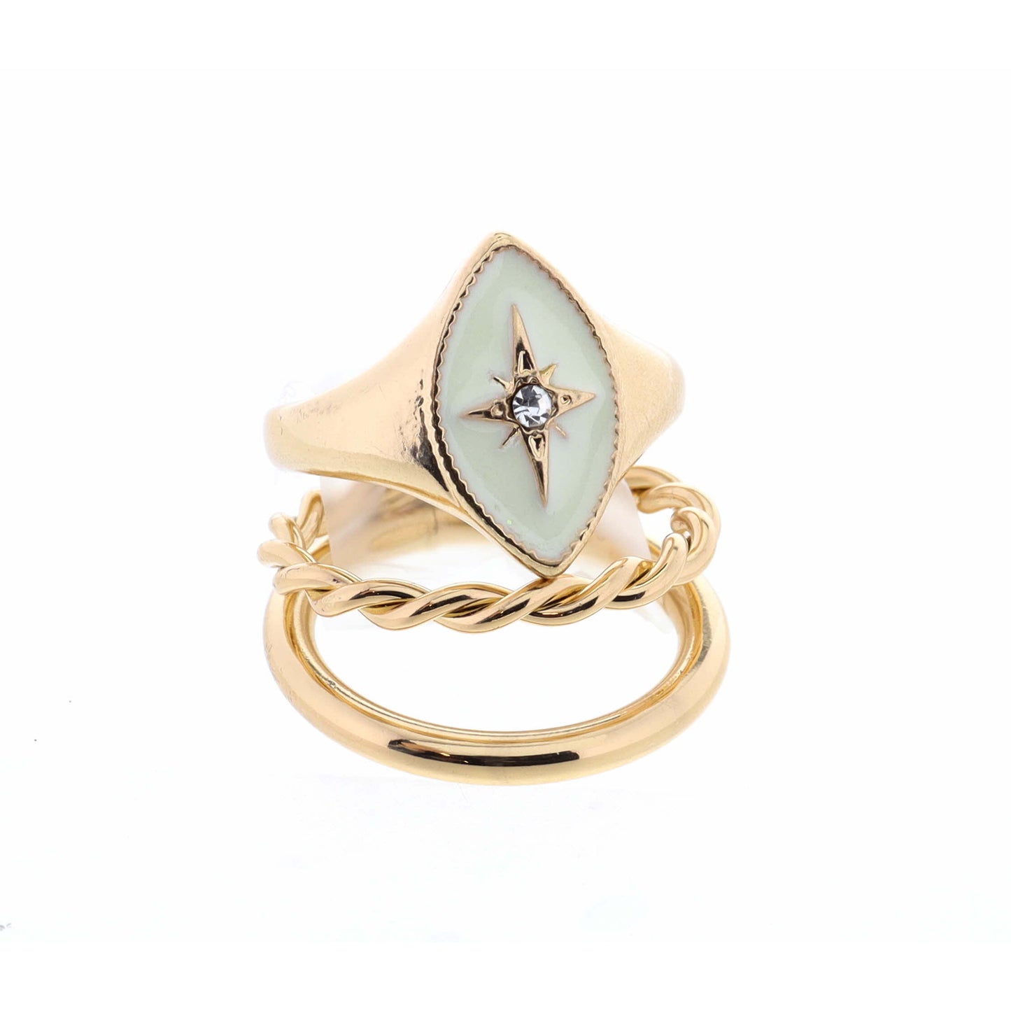 Stack of 2, Starburst on Ivory Marquise & Two Layer Gold Ring