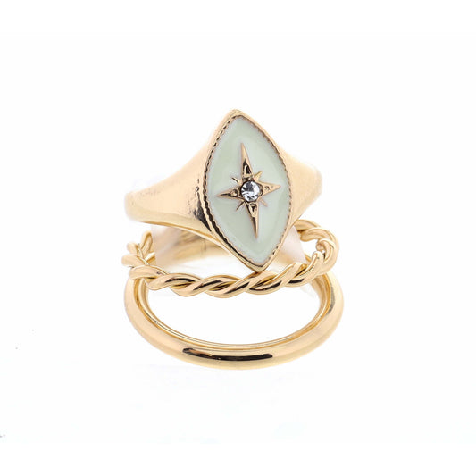 Stack of 2, Starburst on Ivory Marquise & Two Layer Gold Ring