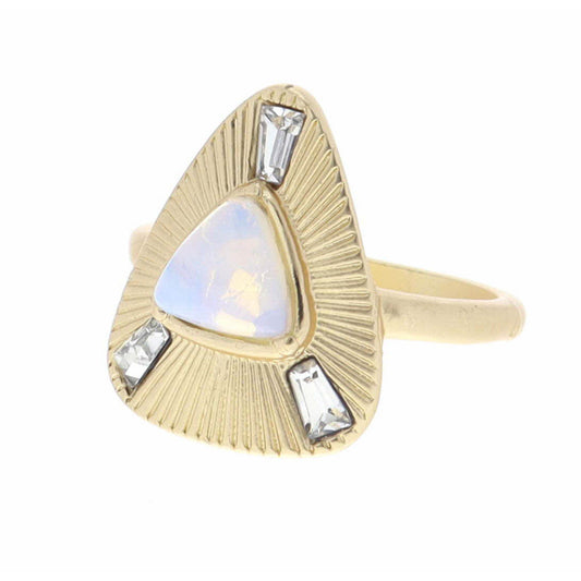 Rounded Triangle with Center Opalite Triangle and Mini Clear Crystals Ring