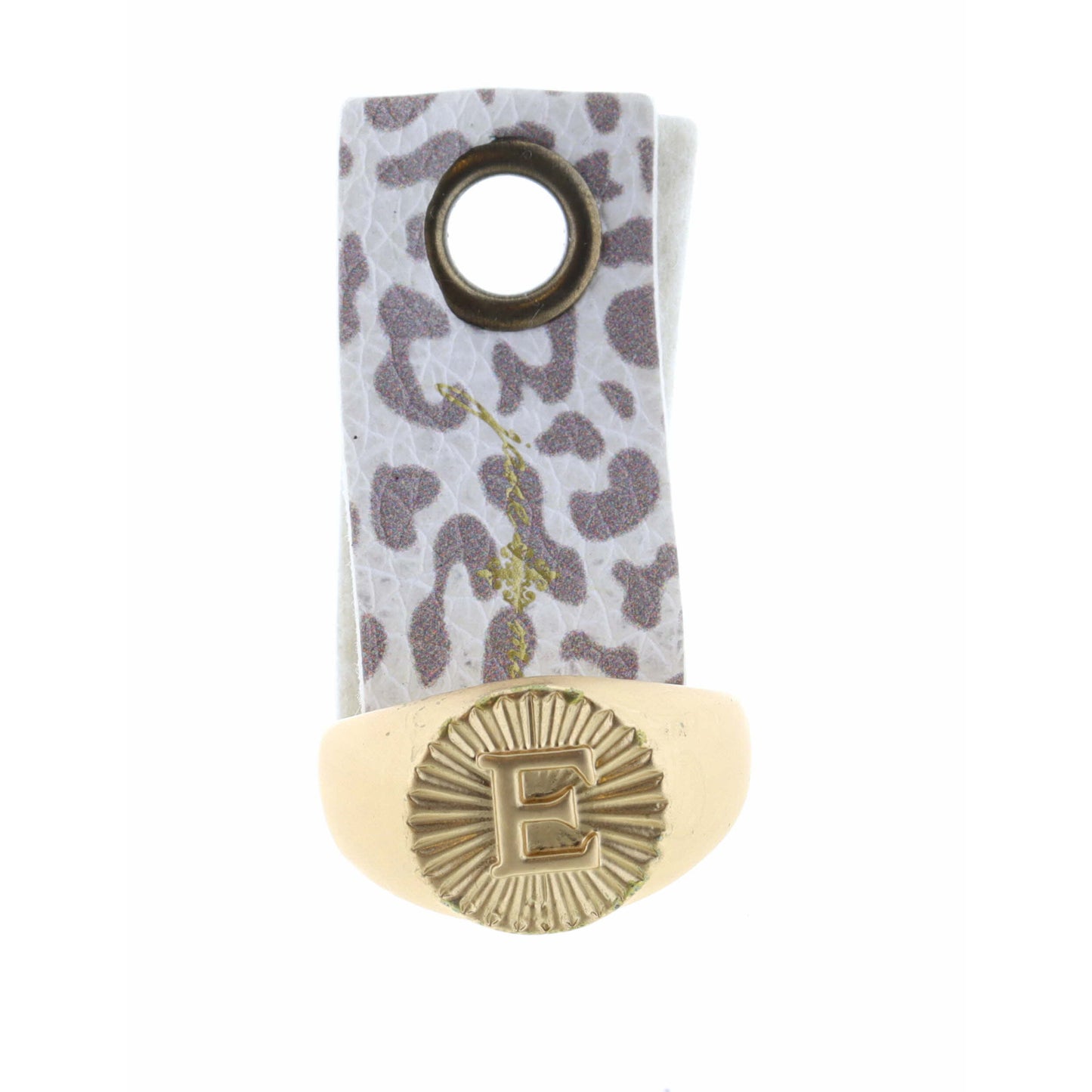 Gold Textured Circle Signet with Initial "E" Ring