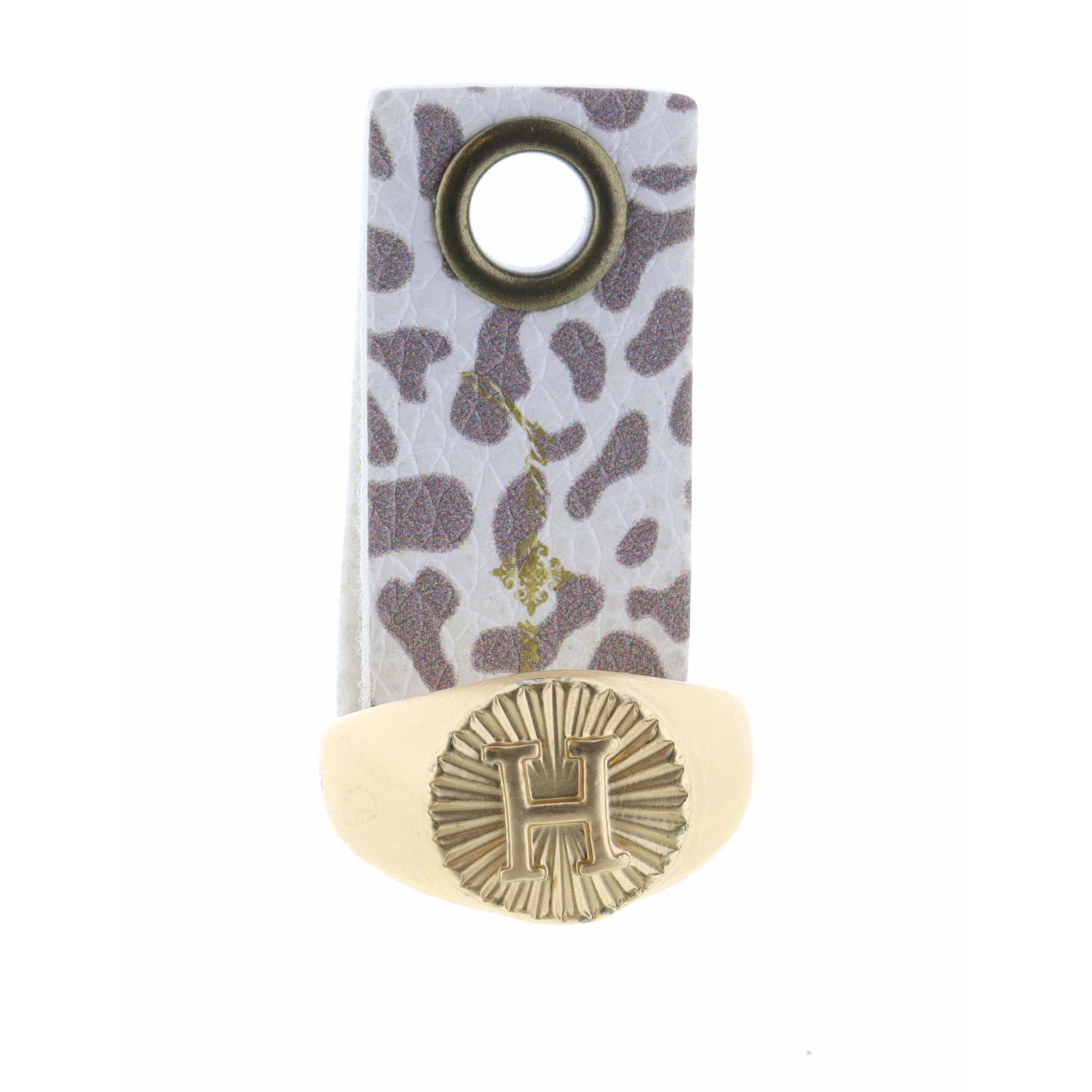 Gold Textured Circle Signet with Initial "H" Ring