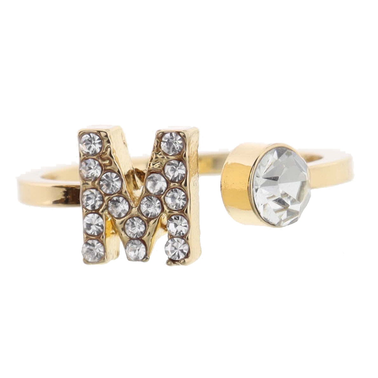 Shiny Gold Open Band with Mini Crystal "M" Initial and Clear Crystal Ring