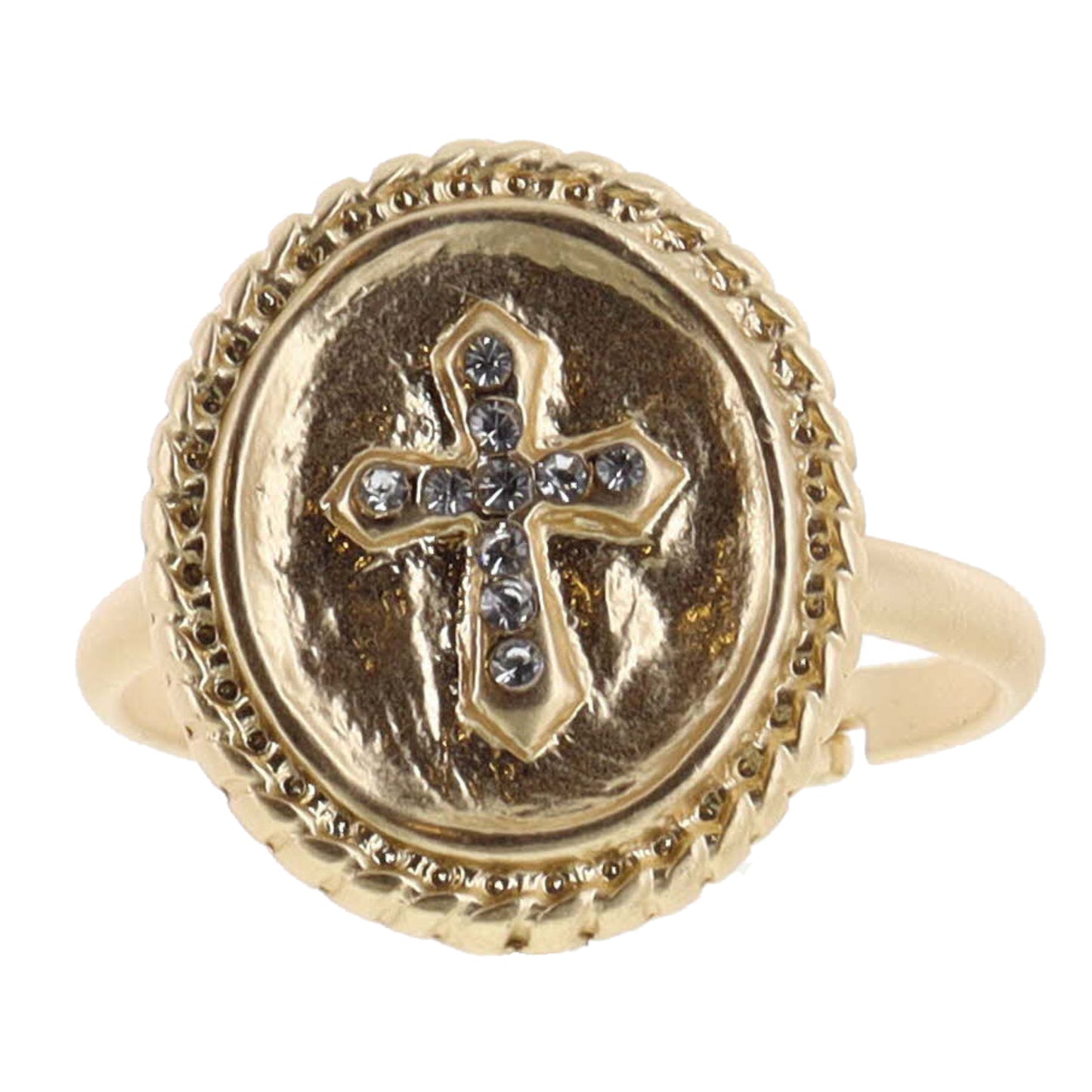 Gold Studded Oval with Crystal Cross Ring