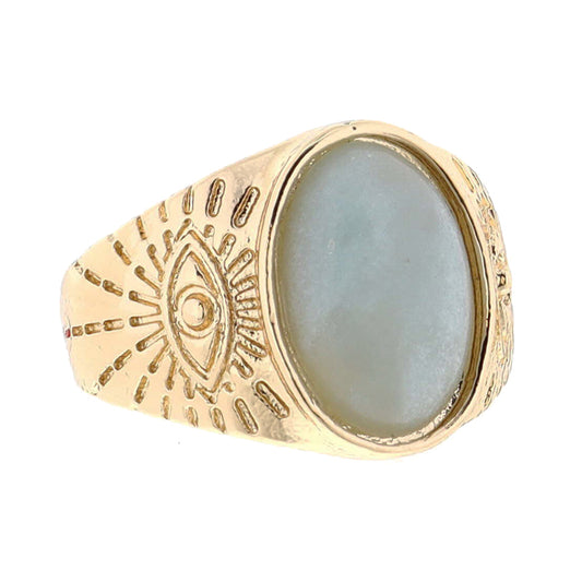 Amazonite Oval on Gold Evil Eye Designs Signet Ring
