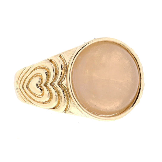 Rose Quartz Circle on Gold Heart Designs Signet Ring