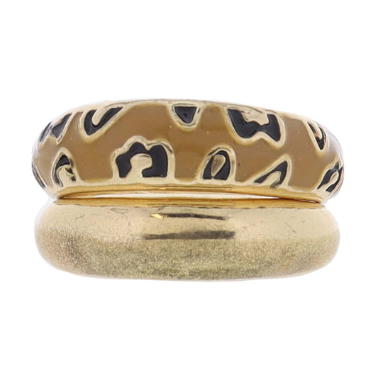 Set of 2, Tan and Black Enamel Leopard Band, Gold Dome Band Ring