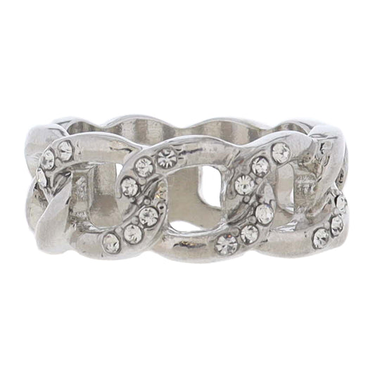 Silver Chain Band with Crystal Accents Ring