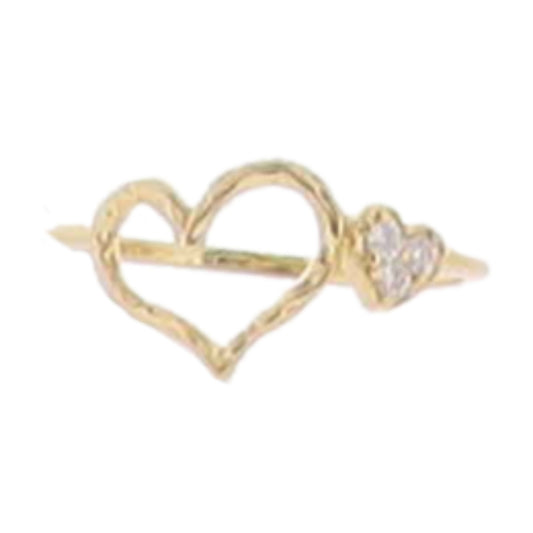 18K Gold Plated Gold Open Heart with Crystal Heart Ring