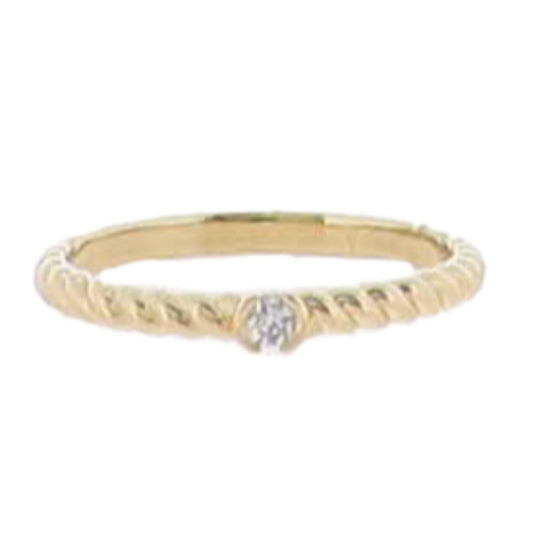 18K Gold Plated Twisted Rope Band with Single Crystal Ring