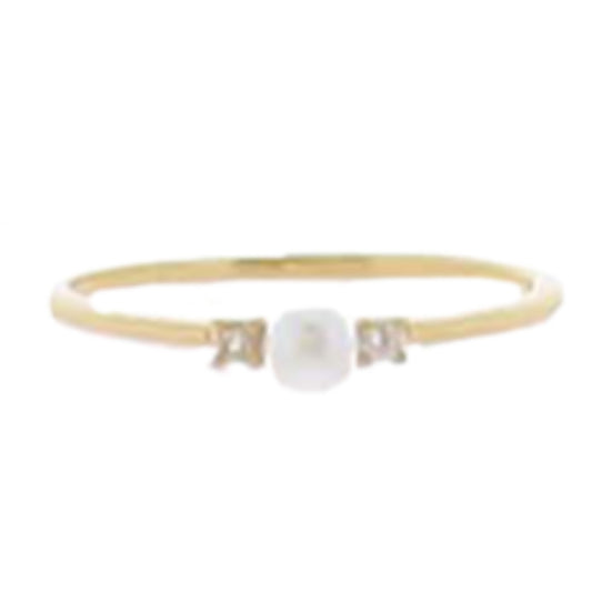 18K Gold Plated Single Pearl with Crystals on either Side Ring