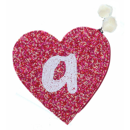 Red & Pink Multi Seed Bead Zipper Pouch "A" Coin Purse