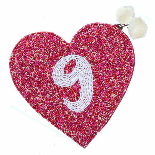 Red & Pink Multi Seed Bead Zipper Pouch "G" Coin Purse