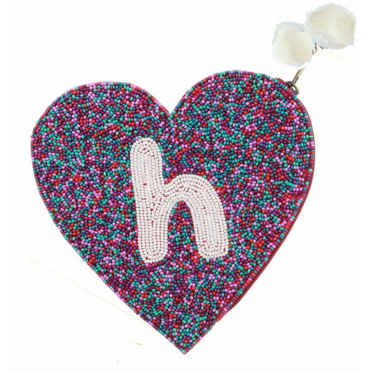 Teal, Red, Purple, Pink Seed Bead Zipper Pouch "H" Coin Purse
