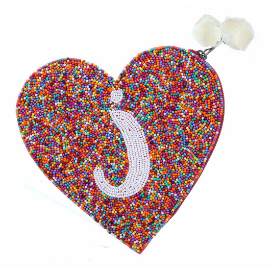 Multi Rainbow Seed Bead Zipper Pouch "J" Coin Purse
