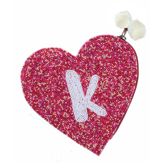 Red & Pink Multi Seed Bead Zipper Pouch "K" Coin Purse