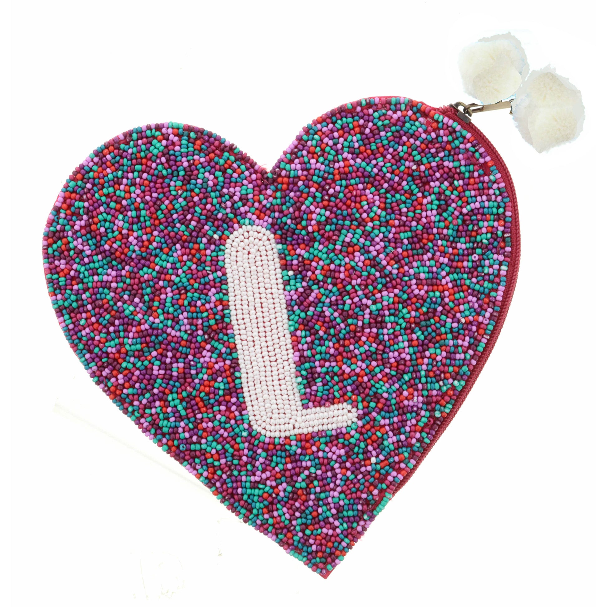 Teal, Red, Purple, Pink Seed Bead Zipper Pouch "L" Coin Purse