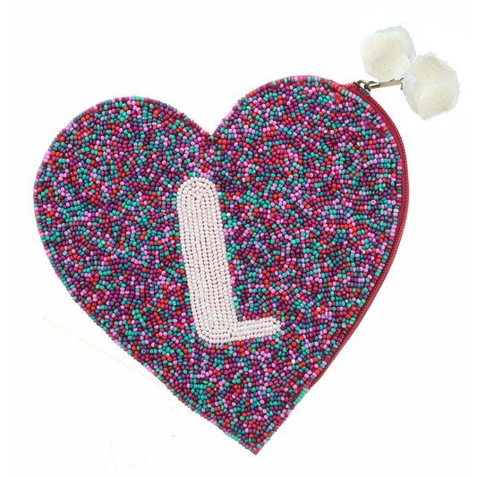 Teal, Red, Purple, Pink Seed Bead Zipper Pouch "L" Coin Purse