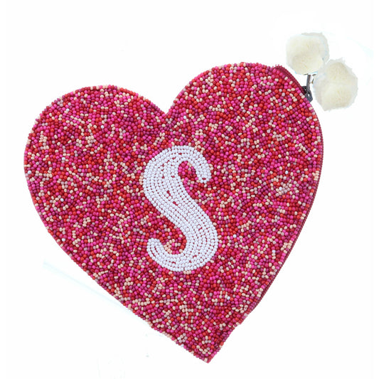 Red & Pink Multi Seed Bead Zipper Pouch "S" Coin Purse