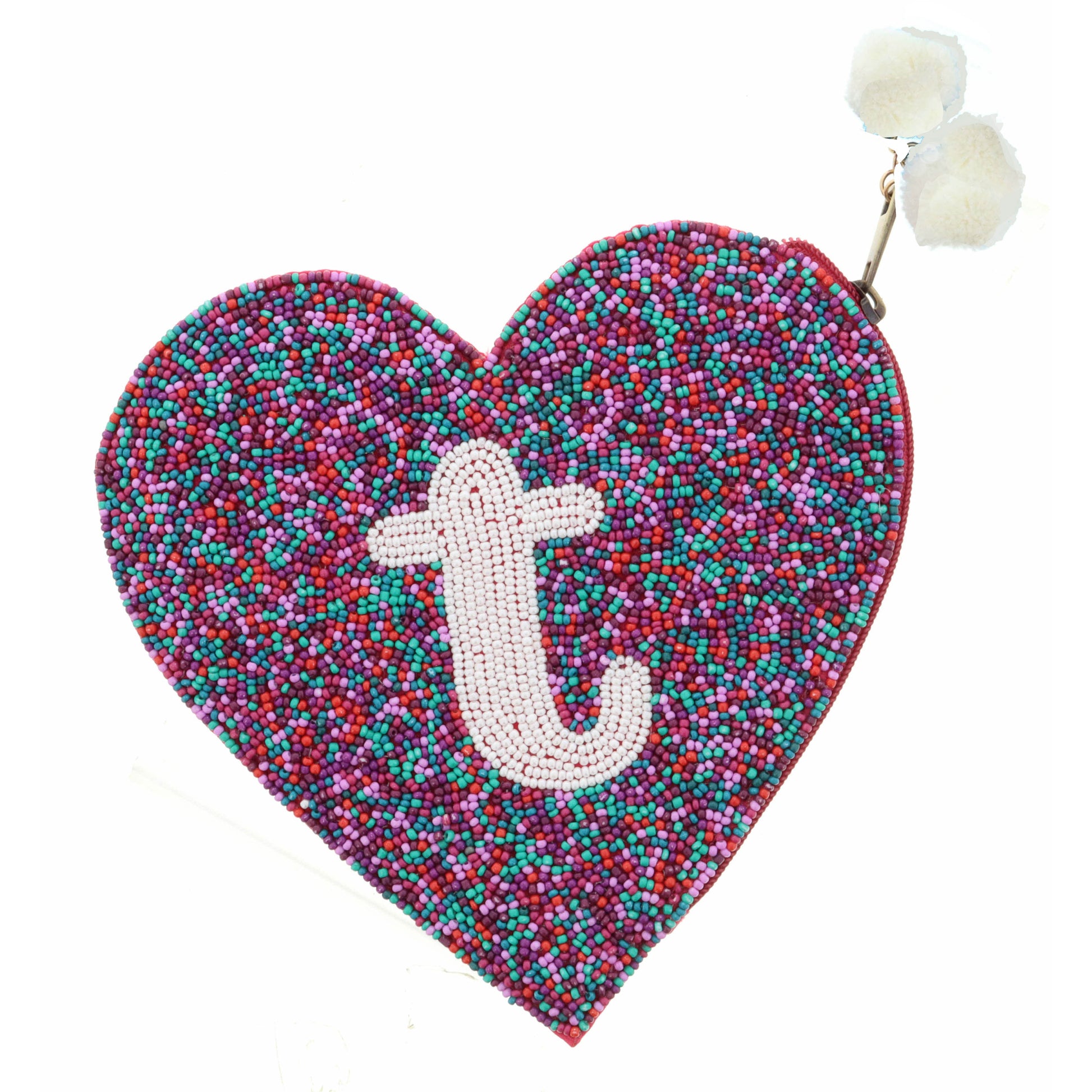 Teal, Red, Purple, Pink Seed Bead Zipper Pouch "T" Coin Purse