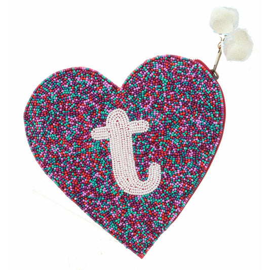Teal, Red, Purple, Pink Seed Bead Zipper Pouch "T" Coin Purse