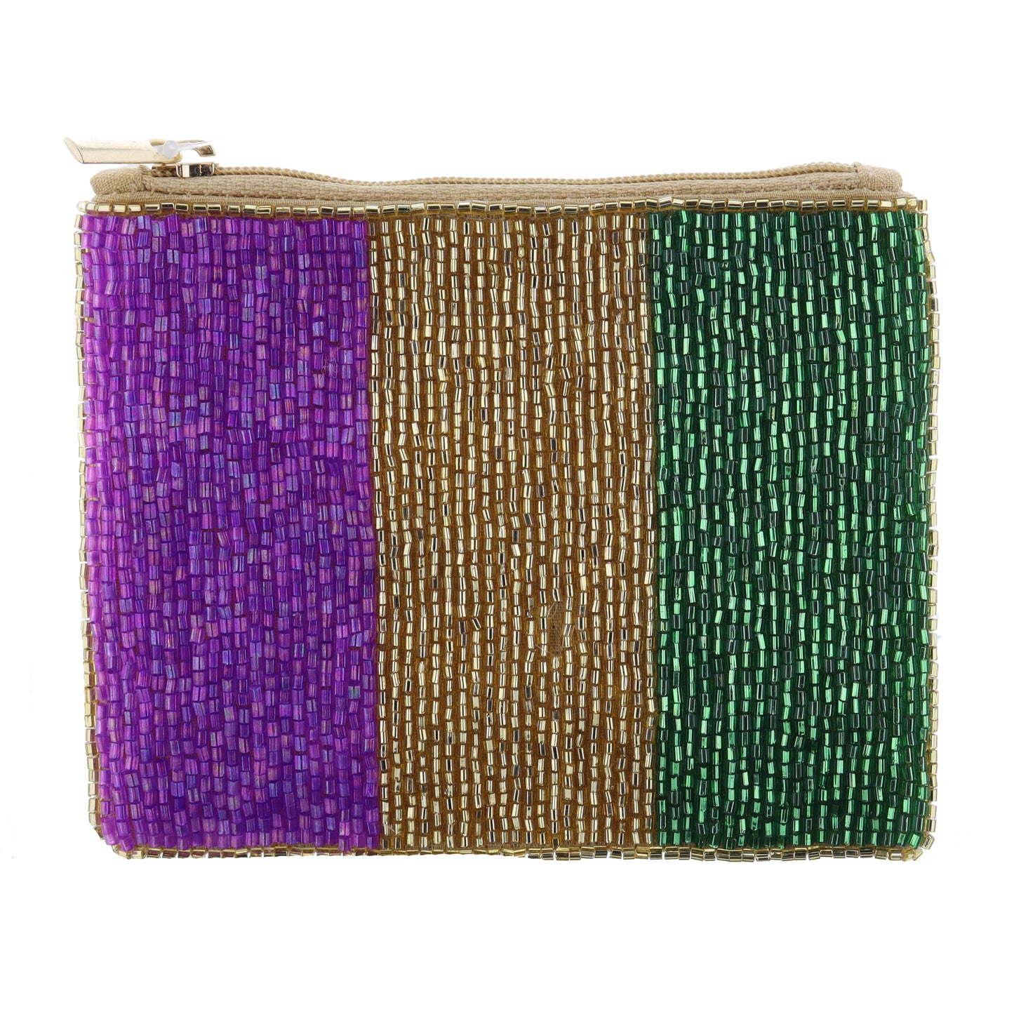 Purple, Gold, Green Beaded Colorblock Coin Purse