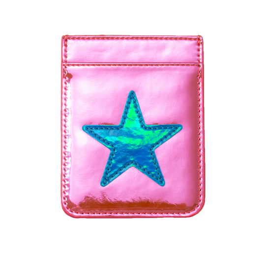 Iridescent Pink with Blue Star Phone Wallet, 2.5" x 3.25"