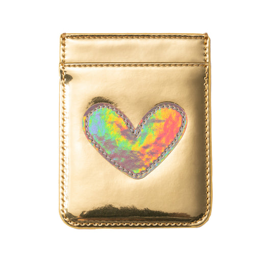 Iridescent Gold with Silver Heart Phone Wallet, 2.5" x 3.25"