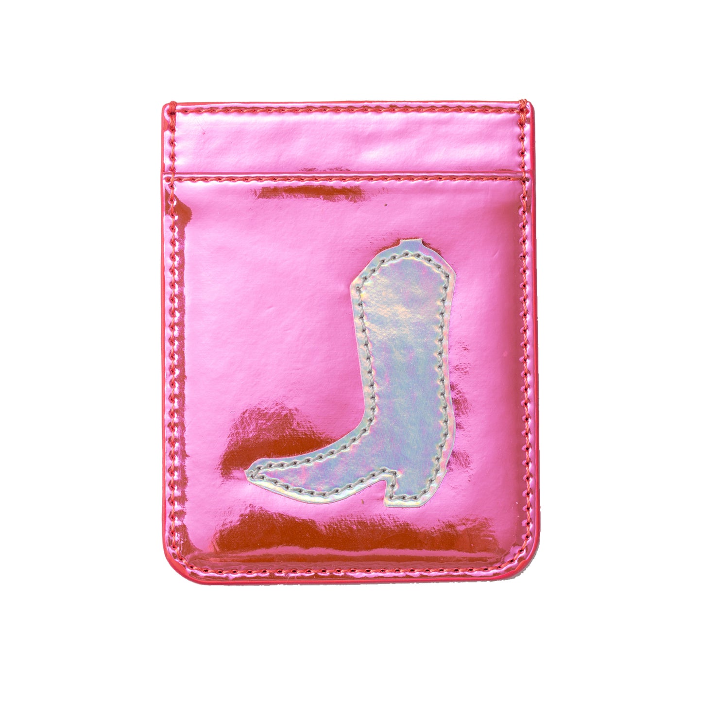 Iridescent Pink with Silver Cowgirl Boot Phone Wallet, 2.5" x 3.25"