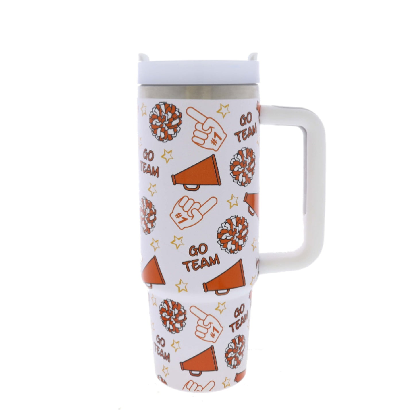 Game Day Orange and White 30 Oz. Tumbler With Straw and Handle