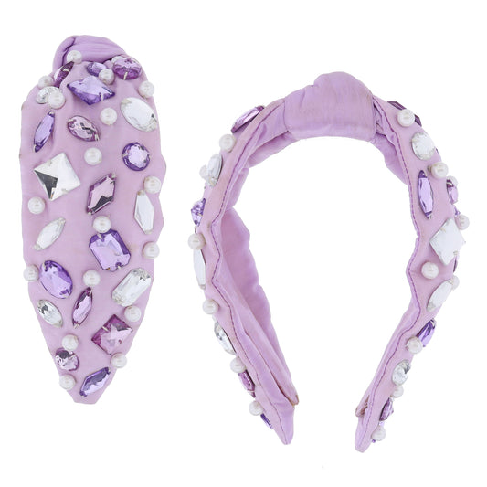 Lavender Knotted with Various Multi Lavender Crystals and Pearls Headband