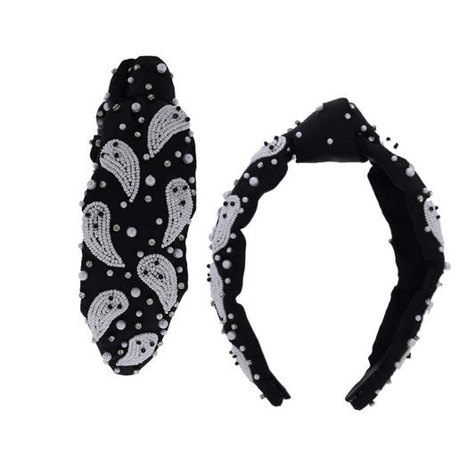 Satin Headband with White Ghosts