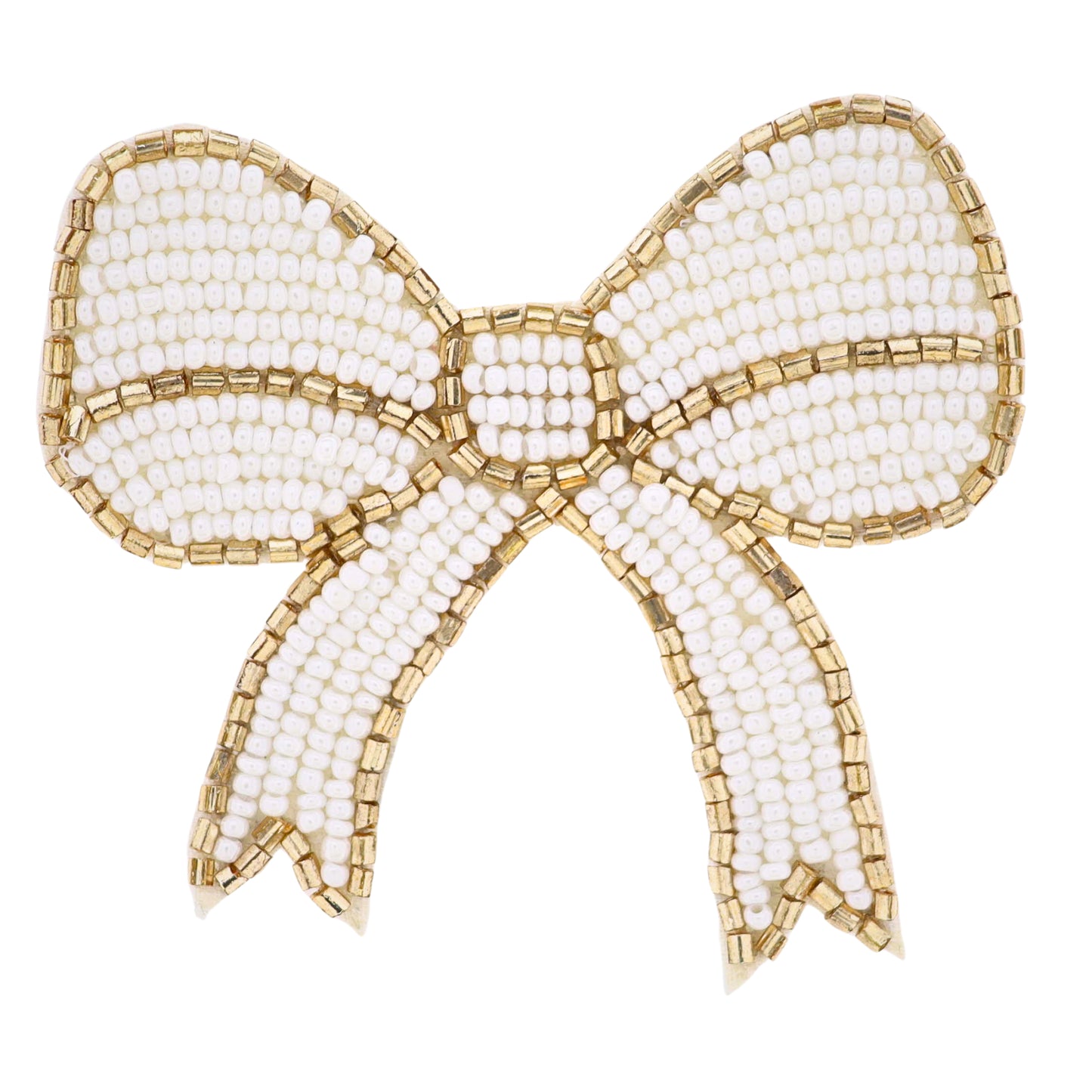 Bow White & Gold Beaded Brooch