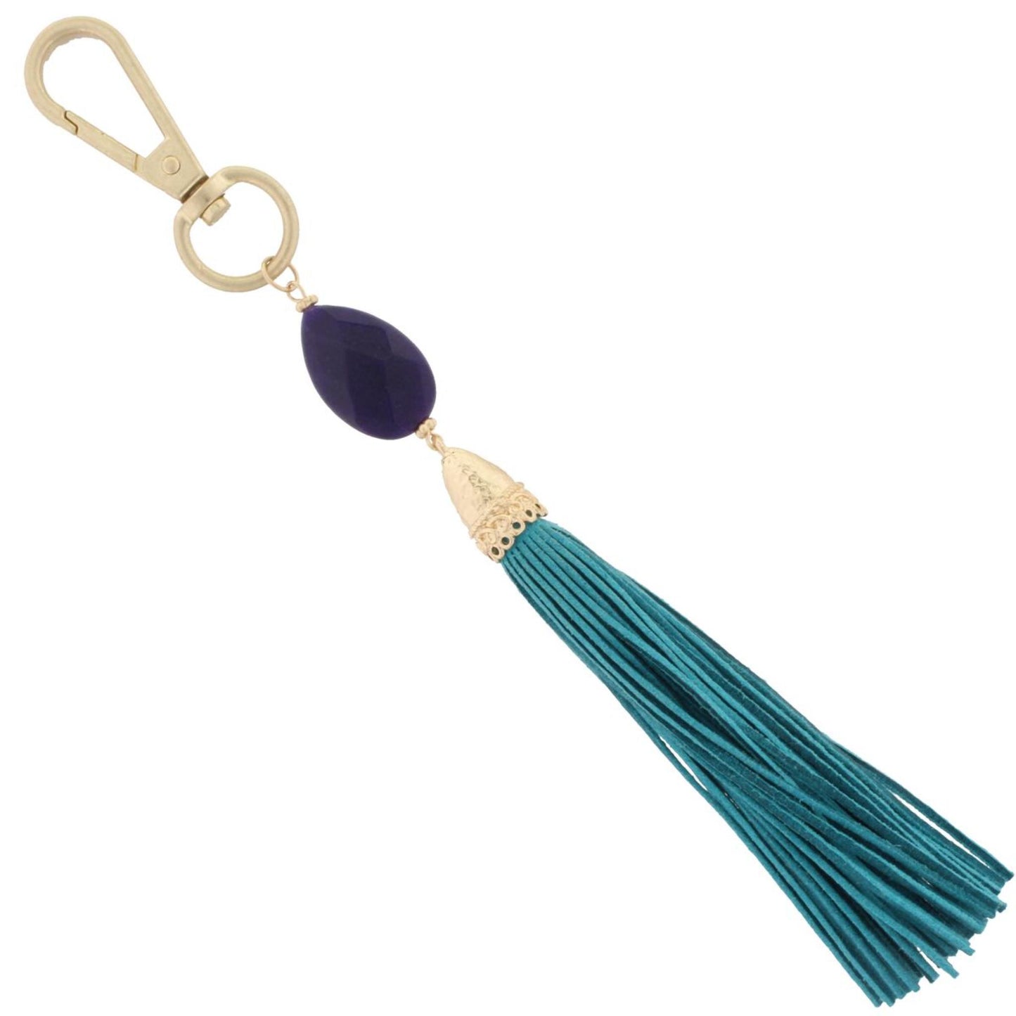 7" Purple Teardrop Stone with Teal Leather Tassel Keychain
