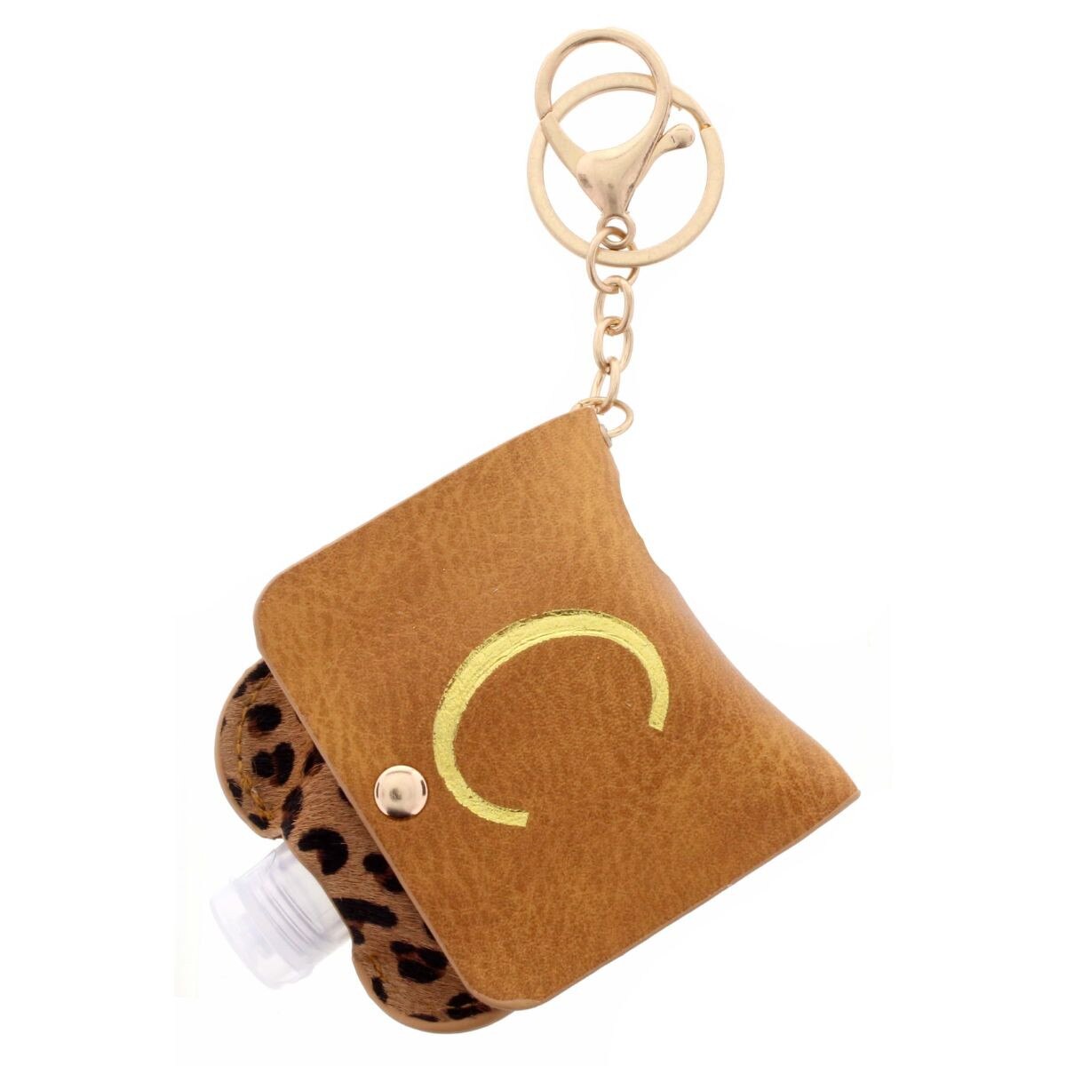 Gold "C" with Leopard Furon Hand Sanitizer Holder Keychain
