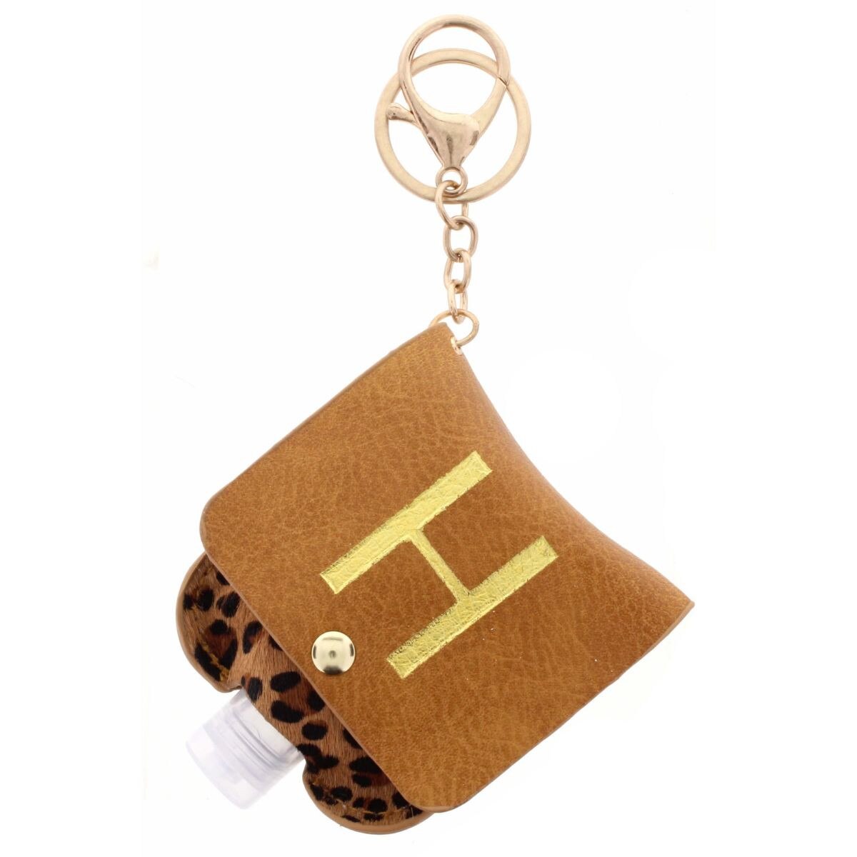 Gold "H" with Leopard Furon Hand Sanitizer Holder Keychain